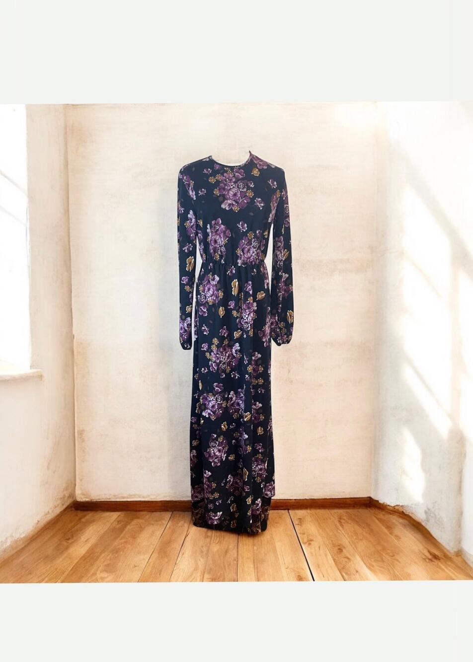 Vintage Zinet Maxi Dress Black Floral Dress Size Large